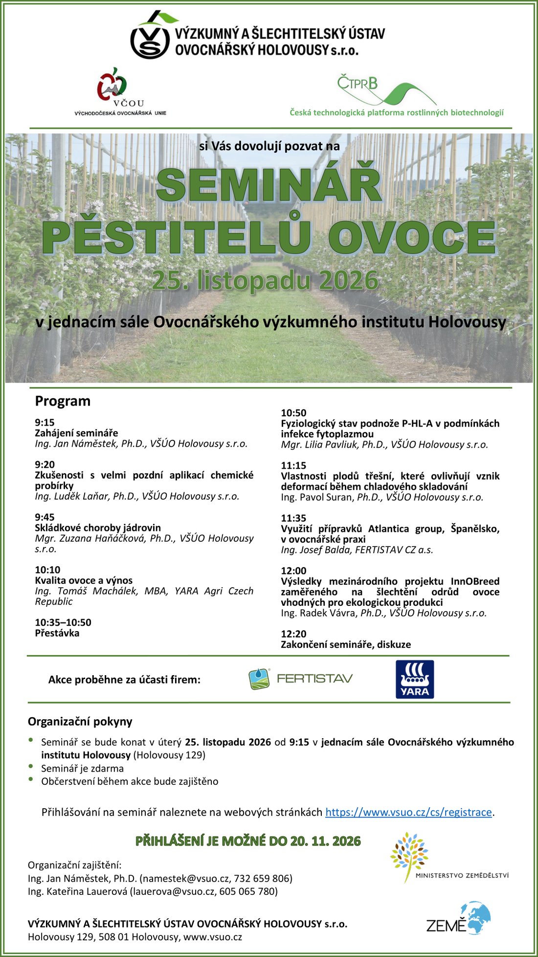 Pozvánka – Seminář pěstitelů ovoce 2026